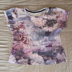 Anthropologie Pilcro Pastel Floral Mesh Tee